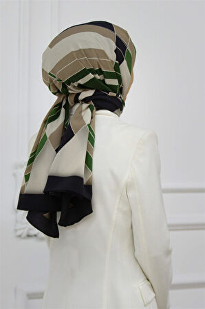 LÜKS MEDİNE İPEĞİ GEOMETRİK DESENLİ ZÜMRÜT YEŞİLİ RENKLİ 75X195 KIRIŞMAZ ŞAL MOSS KREP DİKİŞ TİPİ İTALYAN DİKİŞLİ