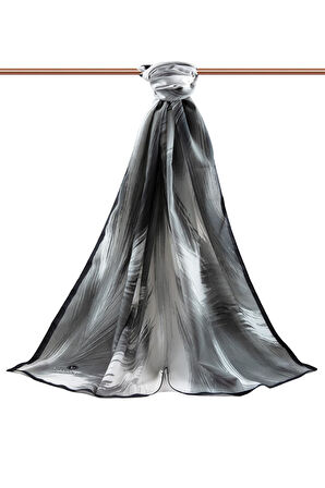 LÜKS MEDİNE İPEĞİ GEOMETRİK DESENLİ GRİ RENKLİ 75X195 KIRIŞMAZ ŞAL MOSS KREP DİKİŞ TİPİ İTALYAN DİKİŞLİ