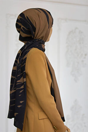 LÜKS MEDİNE İPEĞİ GEOMETRİK DESENLİ VİZON RENKLİ 75X195 KIRIŞMAZ ŞAL MOSS KREP DİKİŞ TİPİ İTALYAN DİKİŞLİ