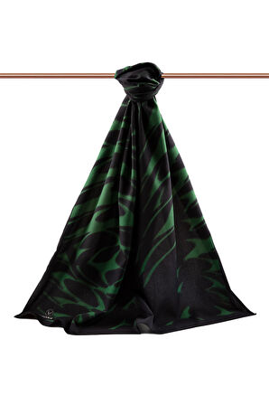 LÜKS MEDİNE İPEĞİ GEOMETRİK DESENLİ ZÜMRÜT YEŞİLİ RENKLİ 75X195 KIRIŞMAZ ŞAL MOSS KREP DİKİŞ TİPİ İTALYAN DİKİŞLİ