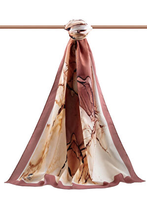 LÜKS MEDİNE İPEĞİ BATİK DESENLİ PUDRA RENKLİ 75X195 KIRIŞMAZ ŞAL MOSS KREP DİKİŞ TİPİ İTALYAN DİKİŞLİ