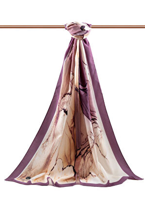 LÜKS MEDİNE İPEĞİ BATİK DESENLİ LİLA RENKLİ 75X195 KIRIŞMAZ ŞAL MOSS KREP DİKİŞ TİPİ İTALYAN DİKİŞLİ