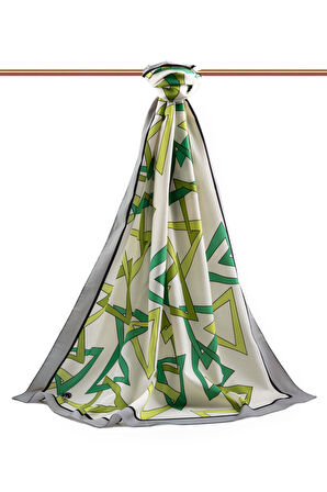 LÜKS MEDİNE İPEĞİ GEOMETRİK DESENLİ FISTIK YEŞİLİ RENKLİ 75X195 KIRIŞMAZ ŞAL MOSS KREP DİKİŞ TİPİ İTALYAN DİKİŞLİ