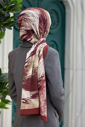 LÜKS MEDİNE İPEĞİ FIRÇA DESENLİ BORDO RENKLİ 75X195 KIRIŞMAZ ŞAL MOSS KREP DİKİŞ TİPİ İTALYAN DİKİŞLİ