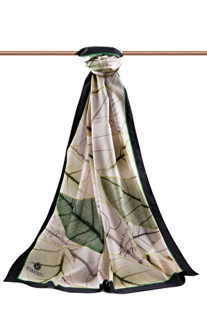 LÜKS MEDİNE İPEĞİ YAPRAK DESENLİ ZÜMRÜT YEŞİLİ RENKLİ 75X195 KIRIŞMAZ ŞAL MOSS KREP DİKİŞ TİPİ İTALYAN DİKİŞLİ