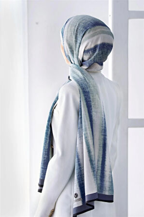 LÜKS MEDİNE İPEĞİ BATİK DESENLİ İNDİGO RENKLİ 75X195 KIRIŞMAZ ŞAL MOSS KREP DİKİŞ TİPİ İTALYAN DİKİŞLİ