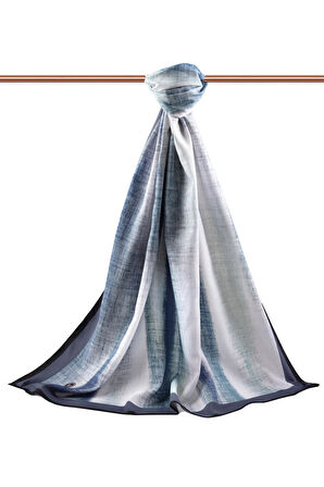 LÜKS MEDİNE İPEĞİ BATİK DESENLİ İNDİGO RENKLİ 75X195 KIRIŞMAZ ŞAL MOSS KREP DİKİŞ TİPİ İTALYAN DİKİŞLİ