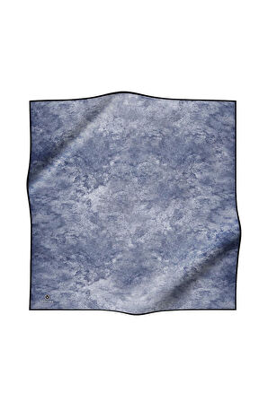 %100 Twill İpek Doku Desenli Gri - İndigo Renkli 90x90 Eşarp Dikim Şekli : El Dikişi