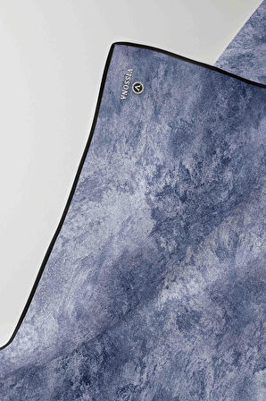 %100 Twill İpek Doku Desenli Gri - İndigo Renkli 90x90 Eşarp Dikim Şekli : El Dikişi