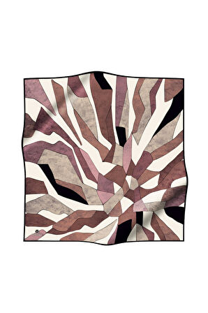 %100 Twill İpek Geometrik Desenli Pudra - Somon Renkli 90x90 Eşarp Dikim Şekli : El Dikişi