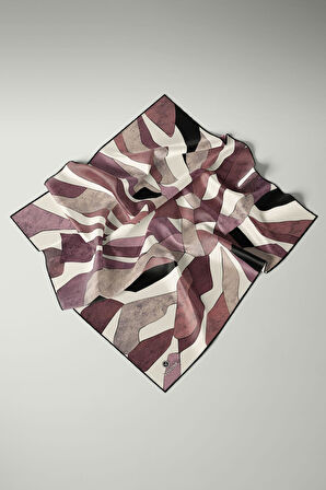 %100 Twill İpek Geometrik Desenli Pudra - Somon Renkli 90x90 Eşarp Dikim Şekli : El Dikişi