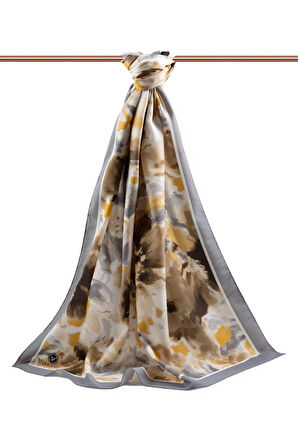 LÜKS MEDİNE İPEĞİ ÇİÇEK DESENLİ GRİ RENKLİ 75X195 KIRIŞMAZ ŞAL MOSS KREP DİKİŞ TİPİ İTALYAN DİKİŞLİ