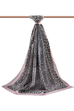 LÜKS MEDİNE İPEĞİ LEOPAR DESENLİ PUDRA RENKLİ 75X195 KIRIŞMAZ ŞAL MOSS KREP DİKİŞ TİPİ İTALYAN DİKİŞLİ