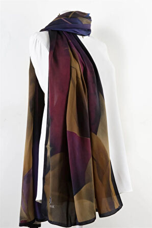 SÜVARİ ŞAL ÇİÇEK DESENLİ SİYAH - SAKS RENKLİ 75X210 ŞAL İTALYAN DİKİŞLİ