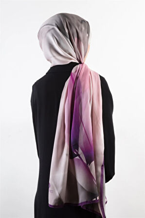 SÜVARİ ŞAL ÇİÇEK DESENLİ MOR - GRİ RENKLİ 75X210 ŞAL İTALYAN DİKİŞLİ