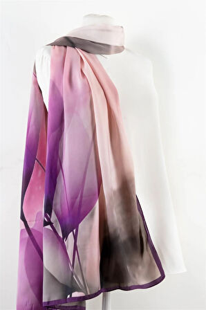 SÜVARİ ŞAL ÇİÇEK DESENLİ MOR - GRİ RENKLİ 75X210 ŞAL İTALYAN DİKİŞLİ