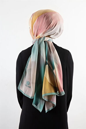 SÜVARİ ŞAL ÇİÇEK DESENLİ TURKUAZ - LİMON SARISI RENKLİ 75X210 ŞAL İTALYAN DİKİŞLİ