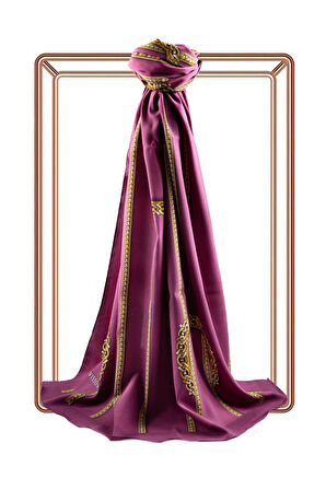 LÜKS MEDİNE İPEĞİ ZİNCİR DESENLİ MÜRDÜM RENKLİ 75X195 KIRIŞMAZ ŞAL MOSS KREP DİKİŞ TİPİ İTALYAN DİKİŞLİ