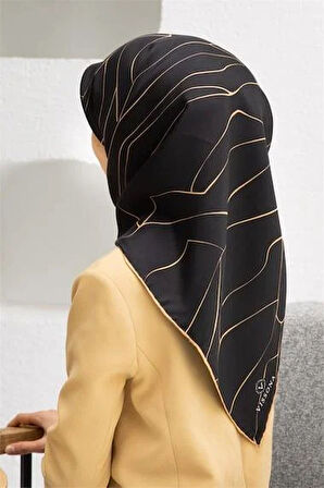 Vissona Tivil İpek Eşarp 60801 - 2 - 0001 - 0011 Siyah Çizgi Desen