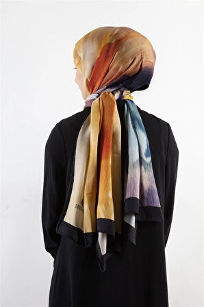 SÜVARİ ŞAL ÇİÇEK DESENLİ GOLD - BEBE MAVİSİ RENKLİ 75X210 ŞAL İTALYAN DİKİŞLİ