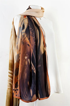 SÜVARİ ŞAL SOYUT DESENLİ SOMON RENKLİ 75X210 ŞAL İTALYAN DİKİŞLİ