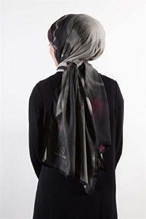 SÜVARİ ŞAL SOYUT DESENLİ GRİ - GÜL KURUSU RENKLİ 75X210 ŞAL İTALYAN DİKİŞLİ