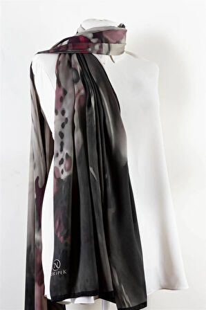 SÜVARİ ŞAL SOYUT DESENLİ GRİ - GÜL KURUSU RENKLİ 75X210 ŞAL İTALYAN DİKİŞLİ