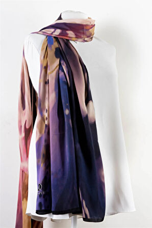 SÜVARİ ŞAL SOYUT DESENLİ SAKS - TURUNCU RENKLİ 75X210 ŞAL İTALYAN DİKİŞLİ