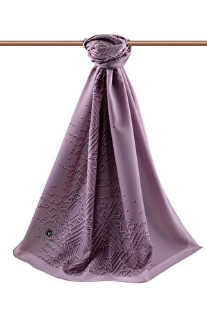 LÜKS MEDİNE İPEĞİ GEOMETRİK DESENLİ GÜL KURUSU - PUDRA RENKLİ 75X195 KIRIŞMAZ ŞAL MOSS KREP DİKİŞ TİPİ İTALYAN DİKİŞLİ