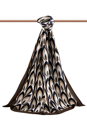 LÜKS MEDİNE İPEĞİ GEOMETRİK DESENLİ KAHVERENGİ RENKLİ 75X195 KIRIŞMAZ ŞAL MOSS KREP DİKİŞ TİPİ İTALYAN DİKİŞLİ