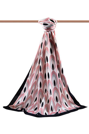 LÜKS MEDİNE İPEĞİ GEOMETRİK DESENLİ PUDRA RENKLİ 75X195 KIRIŞMAZ ŞAL MOSS KREP DİKİŞ TİPİ İTALYAN DİKİŞLİ