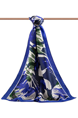 LÜKS MEDİNE İPEĞİ GEOMETRİK DESENLİ SAKS RENKLİ 75X195 KIRIŞMAZ ŞAL MOSS KREP DİKİŞ TİPİ İTALYAN DİKİŞLİ