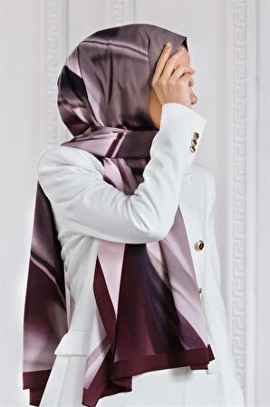 LÜKS MEDİNE İPEĞİ DALGA DESENLİ PUDRA - ŞARABİ RENKLİ 75X195 KIRIŞMAZ EŞARP MOSS KREP DİKİŞ TİPİ İTALYAN DİKİŞLİ