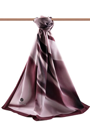 LÜKS MEDİNE İPEĞİ DALGA DESENLİ PUDRA - ŞARABİ RENKLİ 75X195 KIRIŞMAZ EŞARP MOSS KREP DİKİŞ TİPİ İTALYAN DİKİŞLİ