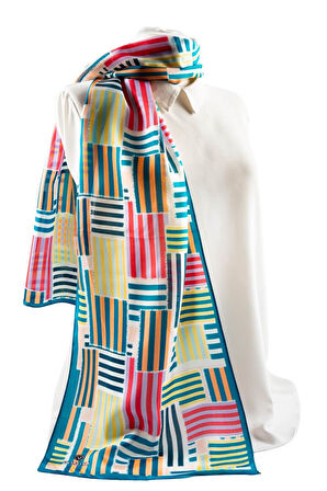 SATEN İPEK GEOMETRİK DESENLİ KADIN FULAR