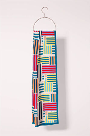 SATEN İPEK GEOMETRİK DESENLİ KADIN FULAR