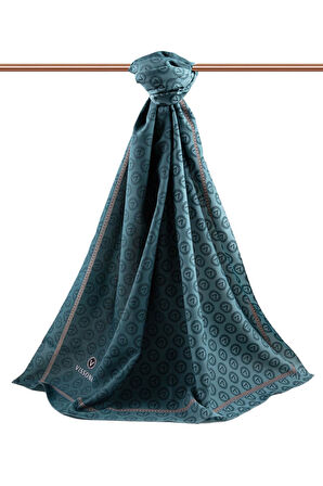 LÜKS MEDİNE İPEĞİ MONOGRAM DESENLİ ZÜMRÜT YEŞİLİ RENKLİ 75X195 KIRIŞMAZ ŞAL MOSS KREP DİKİŞ TİPİ İTALYAN DİKİŞLİ