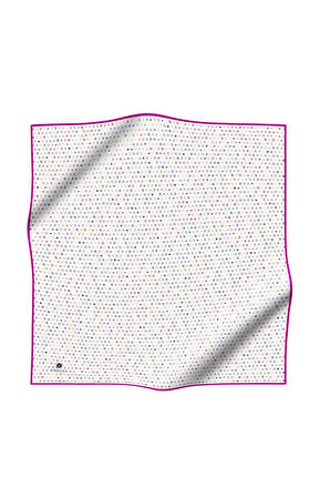 %100 Twill İpek Çıtır Motif Desenli Krem - Fuşya Renkli 90x90 Eşarp Dikim Şekli : El Dikişi