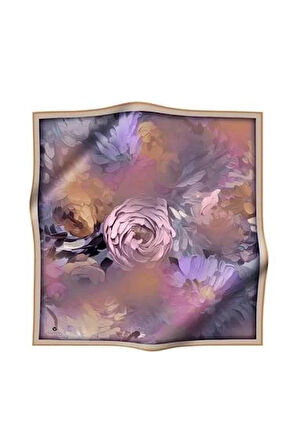 Vissona Tivil İpek Eşarp 60842 - 1 - 0012 - 0022 Lila Sulu Boya Çiçek Desen