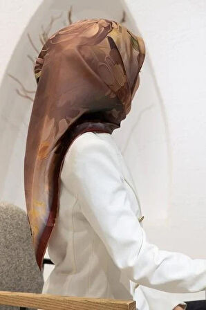 Vissona Tivil İpek Eşarp 60842 - 3 - 0014 Taba Sulu Boya Çiçek Desen