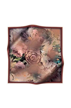 Vissona Tivil İpek Eşarp 60842 - 3 - 0014 Taba Sulu Boya Çiçek Desen