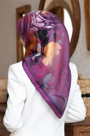 Vissona Tivil İpek Eşarp 60842 - 10 - 0026 Koyu Pembe Sulu Boya Desen