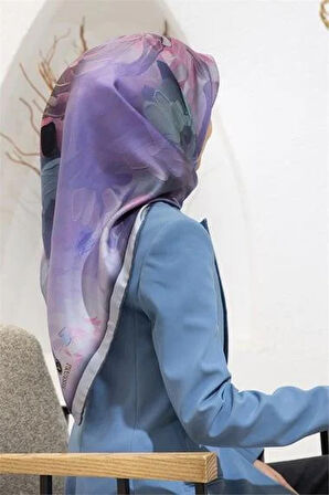 Vissona Tivil İpek Eşarp 60842 - 11 - 0028 - 0022 Mor Sulu Boya Çiçek Desen