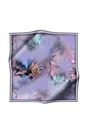 Vissona Tivil İpek Eşarp 60842 - 11 - 0028 - 0022 Mor Sulu Boya Çiçek Desen