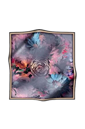Vissona Tivil İpek Eşarp 60842 - 12 - 0028 - 0032 Pembe Sulu Boya Çiçek Desen