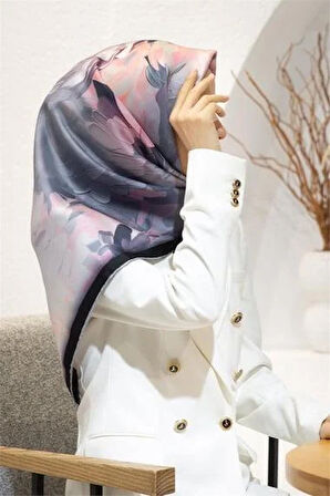 Vissona Tivil İpek Eşarp 60842 - 13 - 0028 Gri Sulu Boya Çiçek Desen