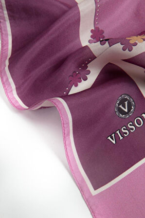 %100 İpek Çiçek Desenli Pembe Renkli 92x210 Şal