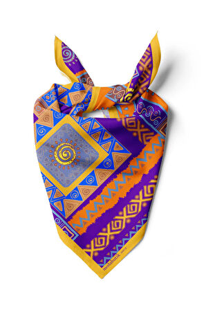 B83 Kadın Etnik Desenli Bandana 50x50 Mor DG0260-22 Snz