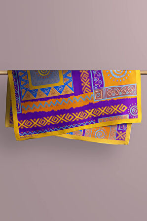 B83 Kadın Etnik Desenli Bandana 50x50 Mor DG0260-22 Snz