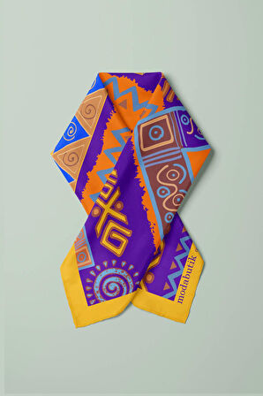 B83 Kadın Etnik Desenli Bandana 50x50 Mor DG0260-22 Snz